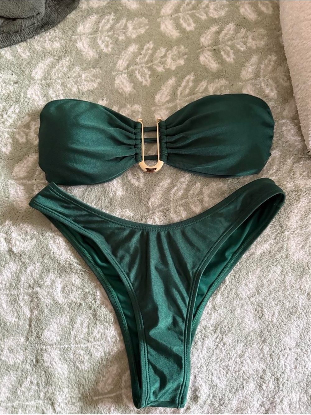 Emerald Green Bandeau Bikini Set with Gold Accent